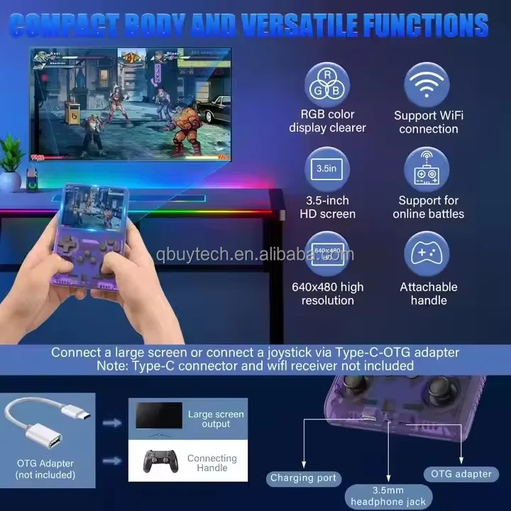 Console de jeu portable rétro classique, 256 go, 3.5 pouces, IPS, 3500mAh, Wi-Fi, système d'exploitation Linux, 640x480, R40S PRO